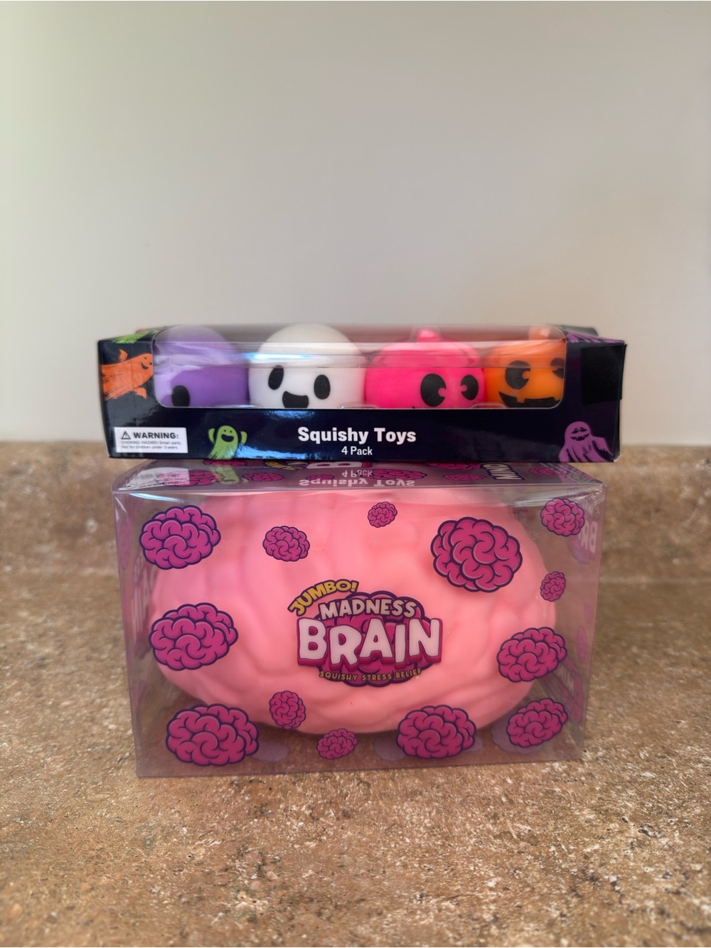 Halloween squishy toys (brain, pumpkin, and ghost)